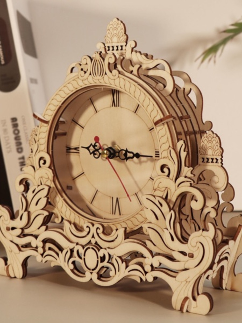 Ornate Cream Wooden Mantel Clock - Unbranded